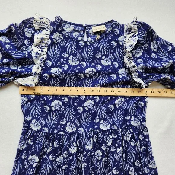 Boho Floral Peplum Top Ruffled Cottage Core Blue Prairie Feminine Romantic XS - Picture 10 of 12